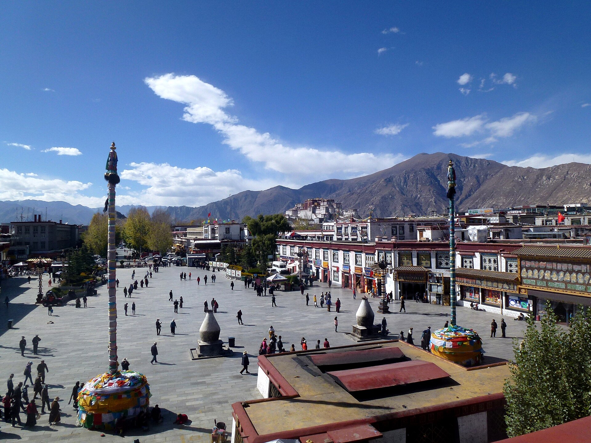 Barkhor Square and surrounding Lhasa streets viewed from Jokhang Temple in 2014.