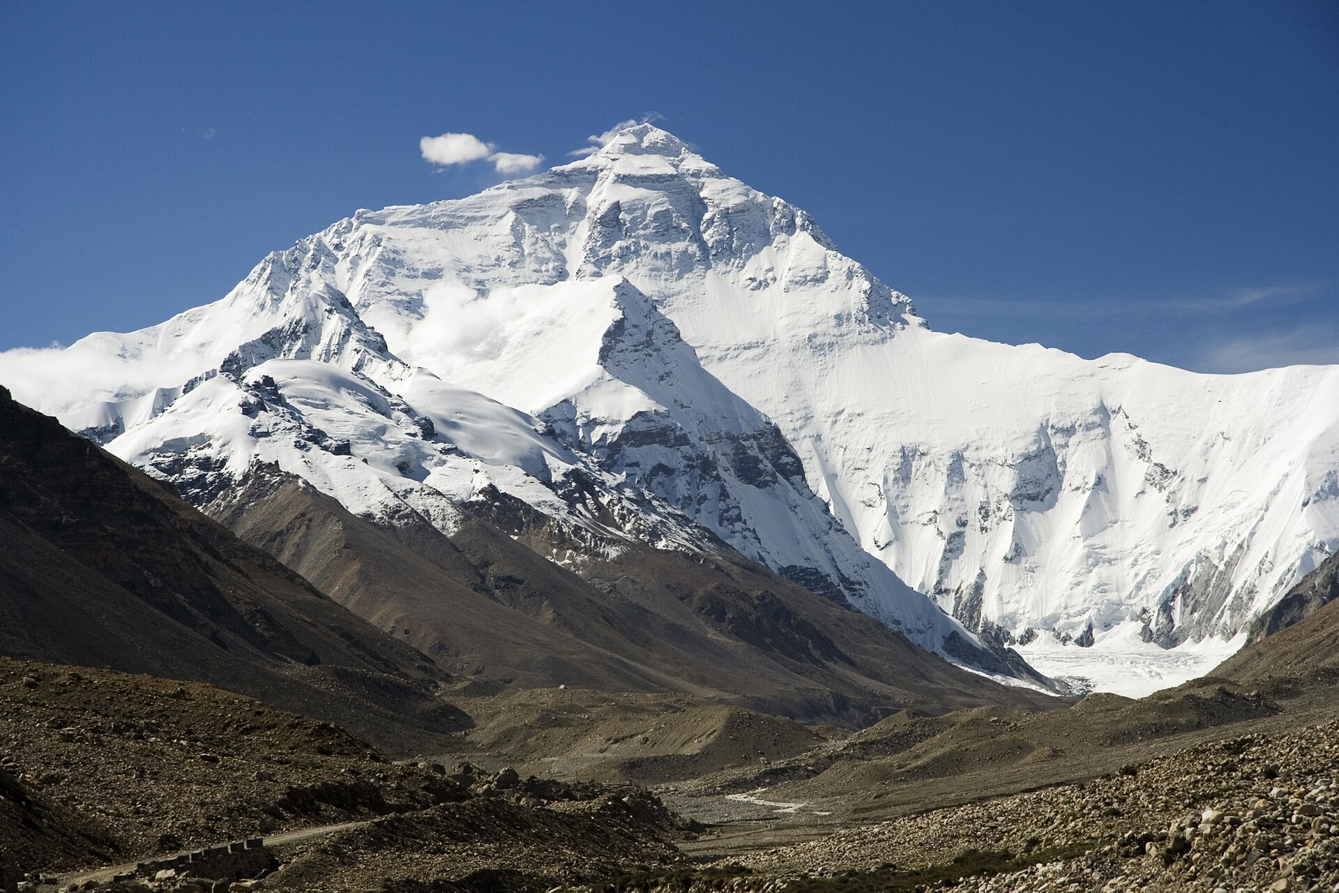 The north face of Mount Everest above the Rongbuk Valley approach in Tibet in 2006.
