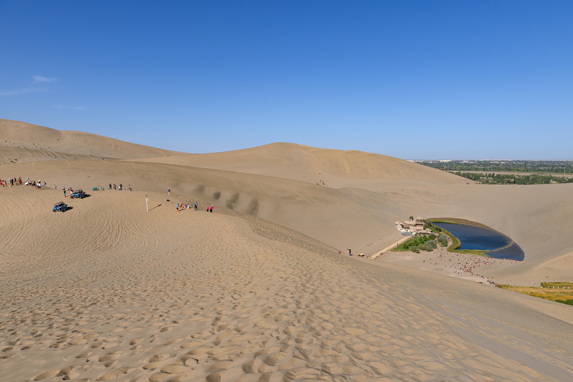 Singing Sand Dunes overlooking Crescent Lake in Dunhuang